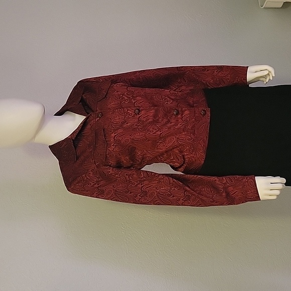 Vtg CONRAD C 1990s Maroon Paisley Satin Blazer Shacket - Picture 2 of 8